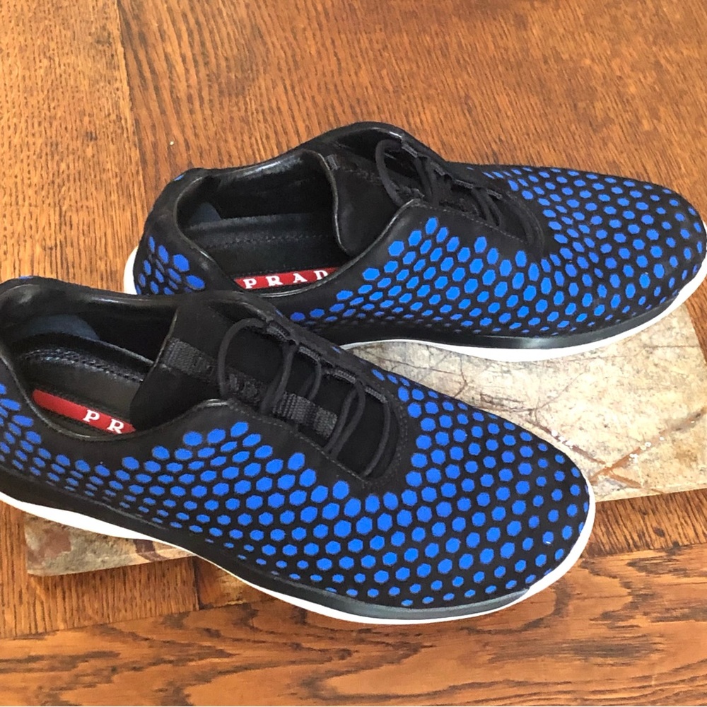 Prada Slip-on Sneakers In Creative Hive Royal Blue/Black Design